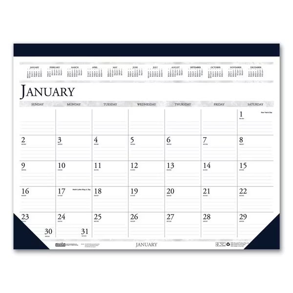 Two-Color Perforated Monthly Desk Pad Calendar, 22x17, Blue Binding/Corners, 12-Month (Jan-Dec) 2022, House Of Doolittle, Mfr#: 150